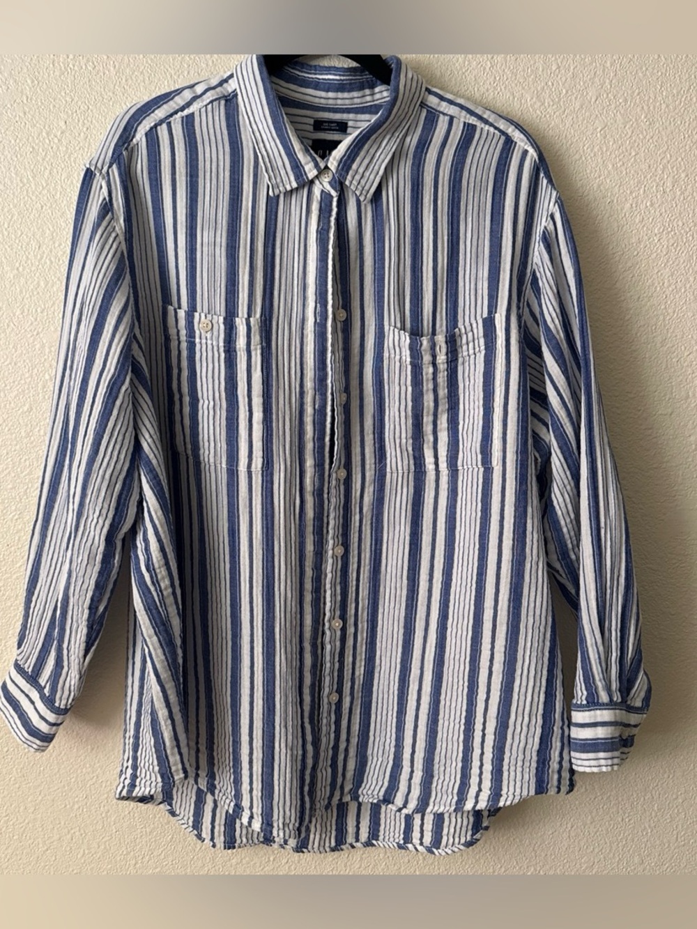 GAP Blue and White Striped Casual Button-Down Shirt